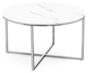 Hector Skleněný konferenční stolek s imitací mramoru Lunno 80 cm bílostříbrný