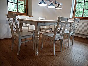 Stará Krása – Ruční výroba Bílé jídelní stoly z masivu 76x140x70 4xžidle