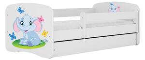 Kocot kids Dětská postel Babydreams slon s motýlky bílá, varianta 70x140, bez šuplíků, bez matrace