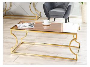 Konferenční stolek VASIL - jantarové sklo / zlatý