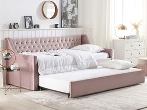 Rozkládací sametová postel 90 x 200 cm růžová MONTARGIS