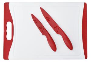 Prkénko KitchenCraft 36 x 24 cm a 2 nože, červené CWCHOPKIT3PC