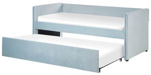 Rozkládací sametová postel 90 x 200 cm světle modrá TROYES