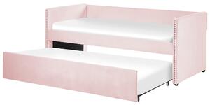Rozkládací sametová postel 90 x 200 cm světle růžová TROYES