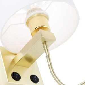 Nástěnná lampa zlatá s USB a stínidlem bílá 18 cm - Brescia Combi