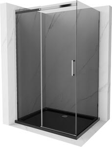Mexen Omega, sprchový kout s posuvnými dveřmi 120 (dveře) x 80 (stěna) cm, 8mm šedé sklo, chromový profil + slim sprchová vanička černá + chromový sifon, 825-120-080-01-40-4070