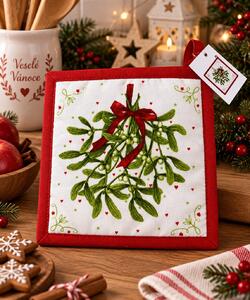 Vánoční kuchyňská chňapka jmelí 20 x 20cm 1130004