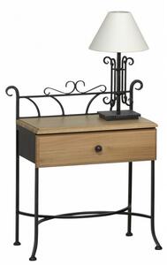 IRON-ART Noční stolek ALTEA - se zásuvkou, kov + dřevo