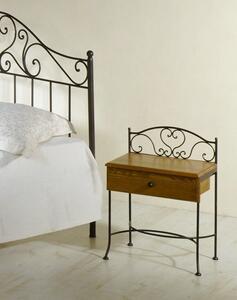 IRON-ART Noční stolek MALAGA - se zásuvkou, kov + dřevo