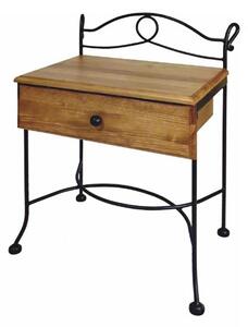 IRON-ART Noční stolek MODENA - se zásuvkou, kov + dřevo