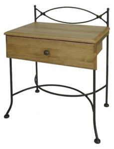 IRON-ART Noční stolek THOLEN - se zásuvkou, kov + dřevo