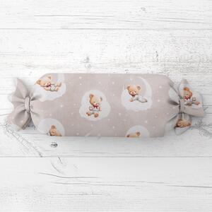 Biante Dětský polštář válec bonbon Sandra SA-744 Spící medvídci na obláčcích na šedobéžovém 15x40 cm