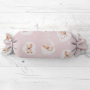 Biante Dětský polštář válec bonbon Sandra SA-743 Spící medvídci na obláčcích na světle růžovém 15x40 cm