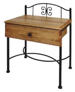 IRON-ART Noční stolek ELBA - se zásuvkou, kov + dřevo