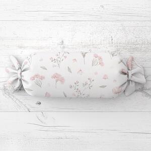 Biante Polštář válec bonbon Sandra SA-741 Růžové jarní květy na bílém 15x40 cm