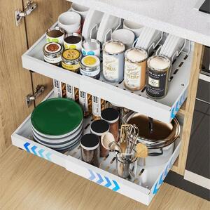 Ibenzoa® Nastavitelný, samolepicí organizér do zásuvek pod kuchyňské linky (hloubka 53 cm, šířka 32–53 cm) – kov, 3 výsuvy s tlumením, >40 000 cyklů