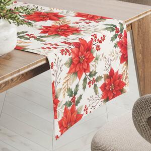 Biante Dekorační běhoun na stůl Leona LN-180 Vánoční růže a cesmíny na bílém 20x120 cm