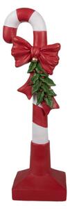 Červená vánoční dekorace figurka Candy Cane s bílými pruhy, mašlí a vánoční větvičkou M – 40 cm