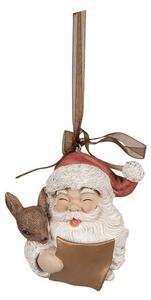 Bílá vánoční ozdoba Santa Claus čtoucí s veverkou dětská přání – 9 cm