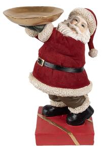 Červená vánoční dekorace Santa Claus na červeném podstavci držící zlatý podnos – 26 cm