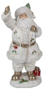 Bílá vánoční dekorace Santa Claus na sněhu s plným pytlem dárků na zádech M – 31 cm
