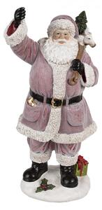 Růžová vánoční dekorace Santa Claus na sněhu s plným pytlem dárků na zádech – 43 cm