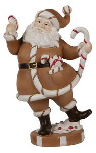 Hnědá vánoční dekorace Santa Claus s bílým zdobením držící lízátka a vánoční hůlky – 20 cm