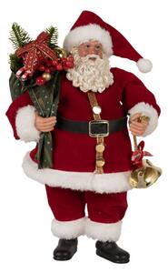 Červená vánoční dekorace Santa Claus držící zvonečky a pytlem dárků – 27 cm
