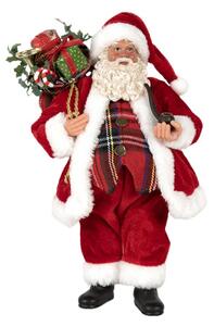 Červená vánoční dekorace Santa Claus s černou fajfkou a pytlem dárků – 27 cm