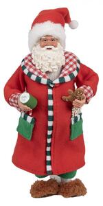 Červená vánoční dekorace Santa Claus s dlouhými vousy držící perníčka a hrnek s čokoládou – 28 cm