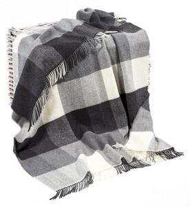 Deka Merino vlna / kašmír White Grey Herringbone Block Check 180 x 136 cm John Hanly