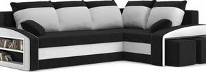 Kapol Grande rohová rozkládací pohovka šíře 255 cm pravá s vestavěnou poličkou a taburety Černá / bílá