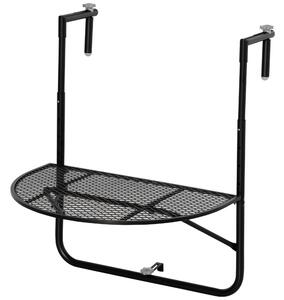 Skládací kovový stůl na zábradlí Outsunny, balkonový stůl s nastavitelnou výškou pro zábradlí 3-11 cm, půlkruhový tvar, 60x60x57-72 cm, černý | Aosom 2