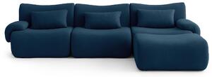 MILYSOFA SOFATIME – třímístná modulární rohová pohovka s lehátkem, jemná bouclé látka, tmavě modrá
