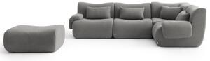 MILYSOFA SOFATIME – 4místná modulární rohová pohovka s lehátkem, jemná smyčková látka, barva „oblačná šedá“