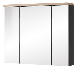 Szynaka Závěsná koupelnová skříňka Swing II 58 80 cm se zrcadlem a LED osvětlením černá/dub Artisan