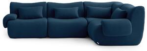 MILYSOFA SOFATIME, modulární rohová sedačka pro 4 osoby s chaise longue, potažená jemnou tkaninou bouclé, barva tmavě modrá