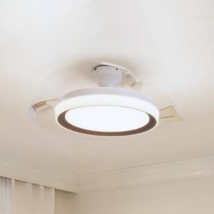 Philips Stropní ventilátor Bliss s LED osvětlením, zlatý/bílý, tichý,, stmívatelný, Bílá / opál, Obývací pokoj / jídelna, kov, Moderní