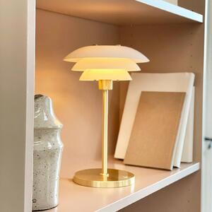 Dyberg Larsen LED stolní lampa DL20 na baterie, výška 30 cm, sklo, stmívatelný, Bílá / opál, Obývací pokoj / jídelna, kov, Design