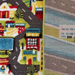 Makro Abra Dětský kusový koberec Uličky Color Kids 03 Ceta Domy Řeka Lodě zelený modrý Rozměr: 100x150 cm