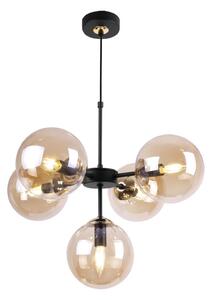 Light for home - Černozlatá Regulovatelná Stropní Lampa se 5 Medově Transparentními Foukanými Stínidly "IMPERIA", 5x40W, E14, Černá