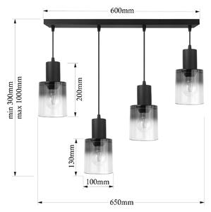 Light for home - Závěsné svítidlo s čtyřmi skleněnými stínidly na liště "ROBERTO", 4x60W, E27, Černá
