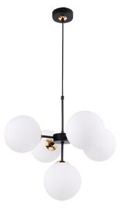 Light for home - Černozlatá Regulovatelná Stropní Lampa se 5 Bílými Foukanými Stínidly"IMPERIA", 5x40W, E14, Černá