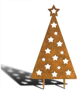 Zahradní dekorace kovový rezavý Vánoční stromeček s hvězdami 92 x 51 cm
