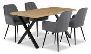 Vikio Jídelní set pro 4 osoby 160x90 cm soft dub noha X šedá židle s područkami VJS226-4S