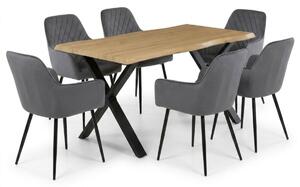 Vikio Jídelní set pro 6 osob 160x90 cm soft dub noha X šedá židle s područkami VJS226-6S