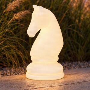 Lucande LED stojací lampa Gambi, šachová figurka – jezdec, IP44, stmívatelný, Bílá / opál, Plast, Design