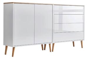 ŠIROKÁ KOMODA, bílá, dub artisan, vysoce lesklá bílá, 158/86/33 cm MID.YOU - Komody na nožičkách, Online Only