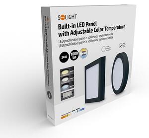 SOLIGHT LED mini panel CCT, přisazený, 24W, 1800lm, 3000K, 4000K, 6000K, kulatý černý