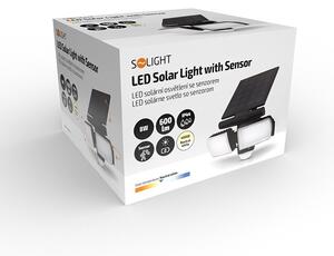 SOLIGHT LED solární osvětlení se senzorem 8W/600Lm/Li-Ion 3,7V-2000mAh/IP44, černé